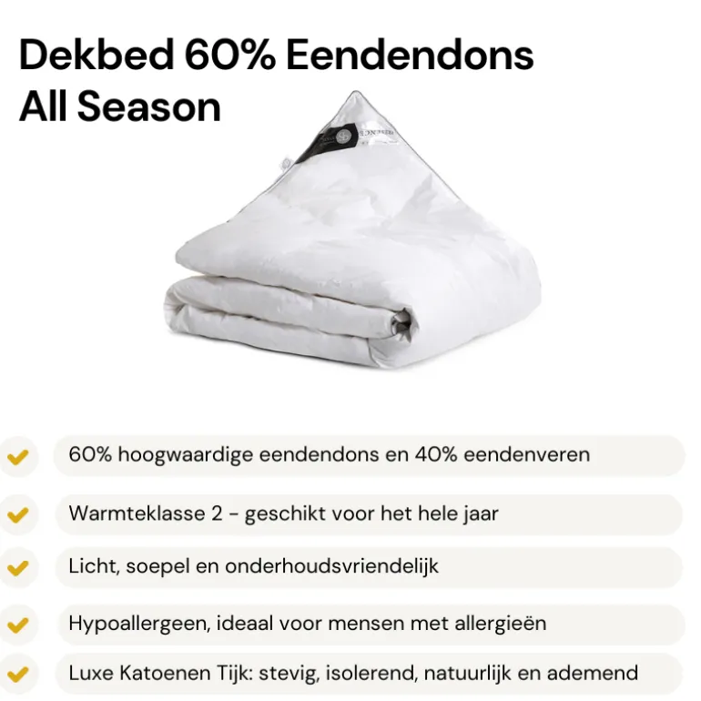 Dekbed Dons - 60% Eendendons - All Season
