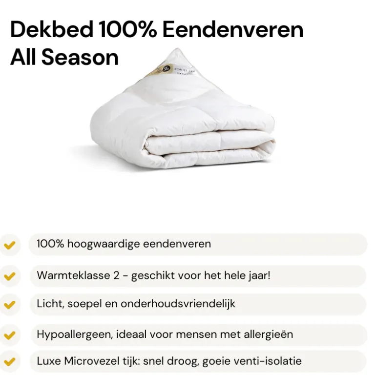 Dekbed - 100% Eendenveren - All Season