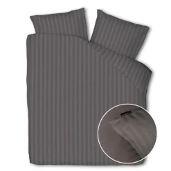Dekbedovertrek Katoen-Satijn - Satijnstreep - Antraciet