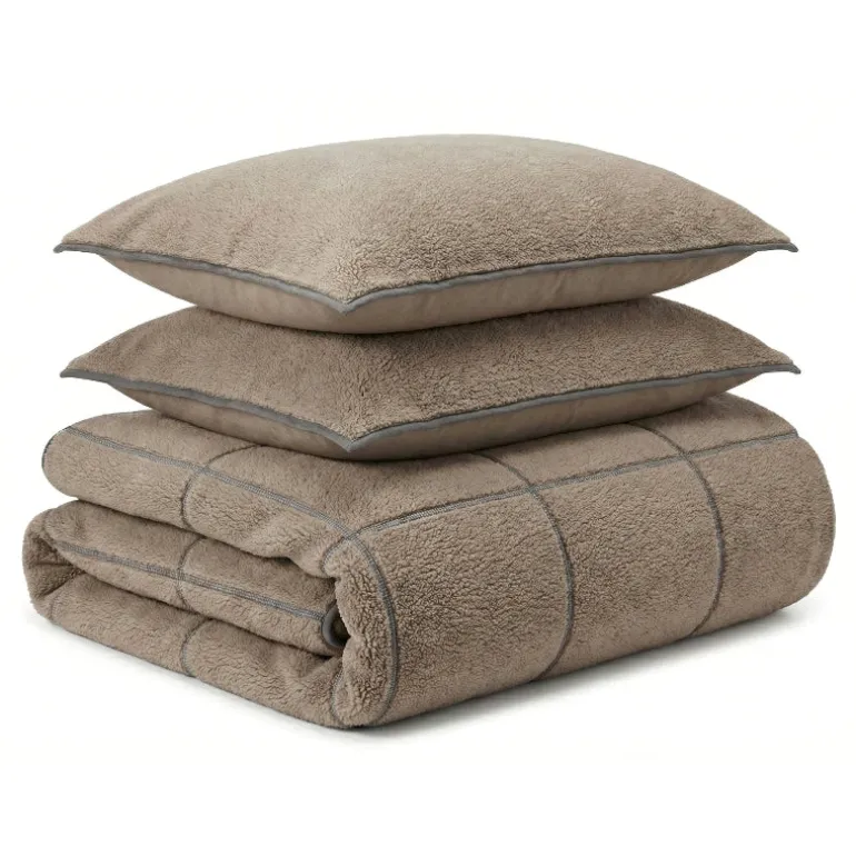 Dekbedovertrek Teddy Trim - Taupe / Antraciet