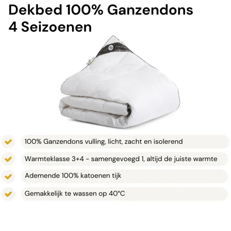 Dekbed 4 Seizoenen & 2 Hoofdkussens - 100% Ganzendons Bundel