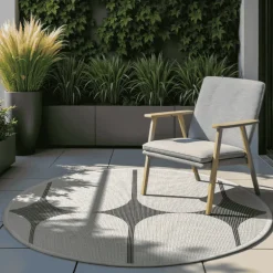 Dubbelzijdig Buitenkleed Bowen Rond - Zwart/Wit