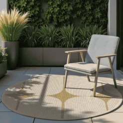 Dubbelzijdig Buitenkleed Bowen Rond - Creme/Beige