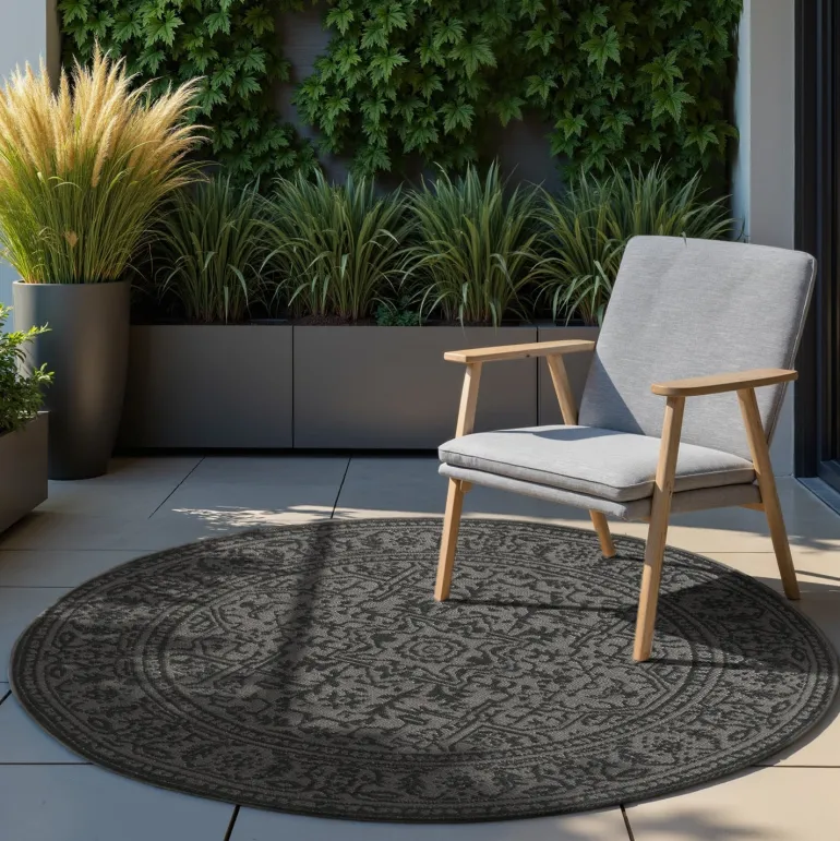 Dubbelzijdig Buitenkleed Kona Rond - Zwart