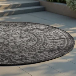 Dubbelzijdig Buitenkleed Kona Rond - Zwart
