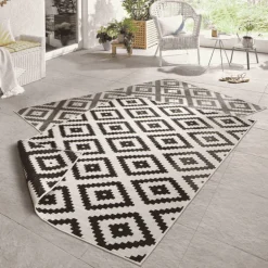 Dubbelzijdig Buitenkleed Malta - Zwart/Creme