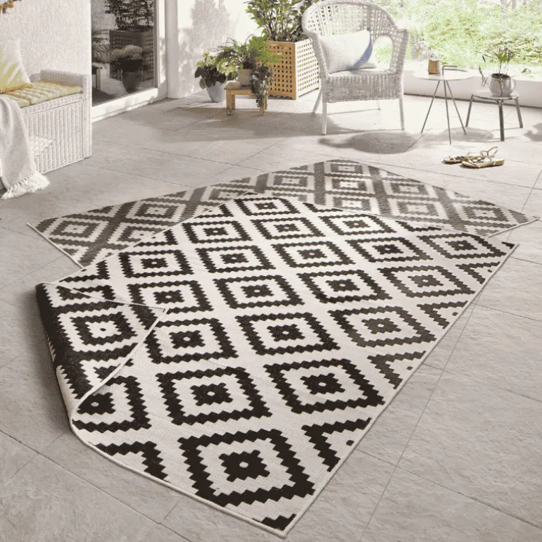 Dubbelzijdig Buitenkleed Malta - Zwart/Creme