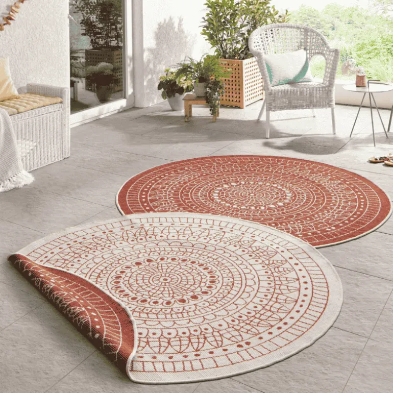 Dubbelzijdig Buitenkleed Porto Rond - Terra/Creme