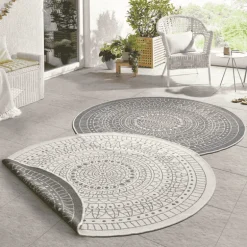 Dubbelzijdig Buitenkleed Porto Rond - Grijs/Creme