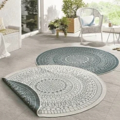 Dubbelzijdig Buitenkleed Porto Rond - Groen/Creme