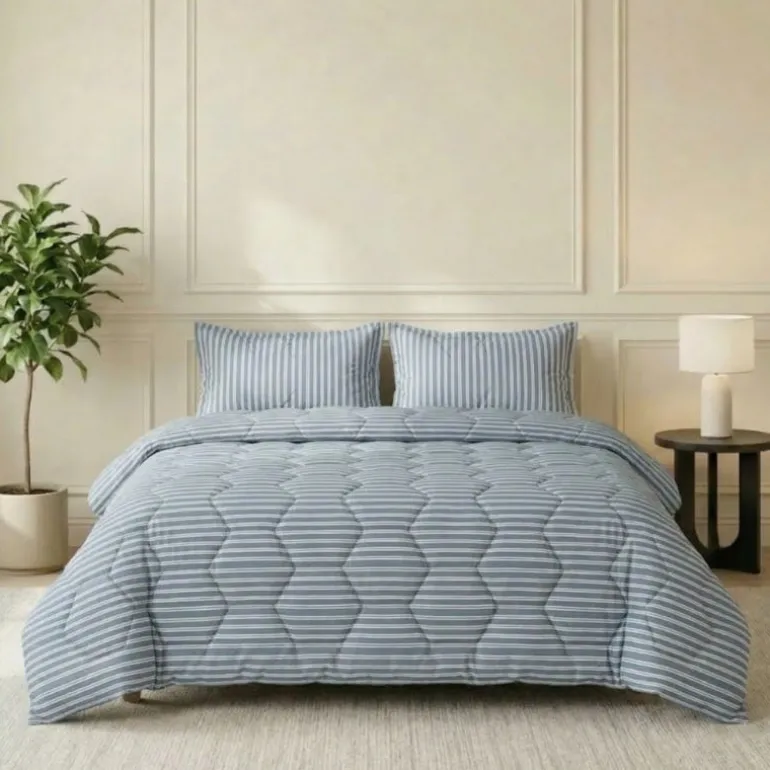 Easy Dekbed Zonder Overtrek - Double Stripe - Blauw