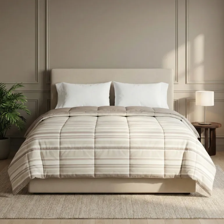 Easy Dekbed Zonder Overtrek - Horizontal Lines - Beige