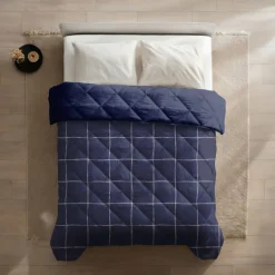 Easy Dekbed Zonder Overtrek - Scribble Squares - Navy