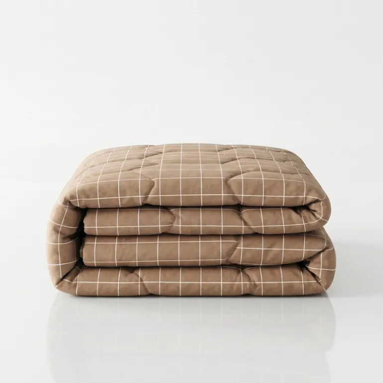 Easy Dekbed Zonder Overtrek - Squares - Taupe