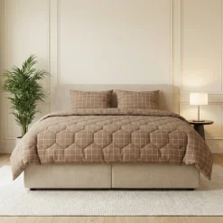 Easy Dekbed Zonder Overtrek - Squares - Taupe