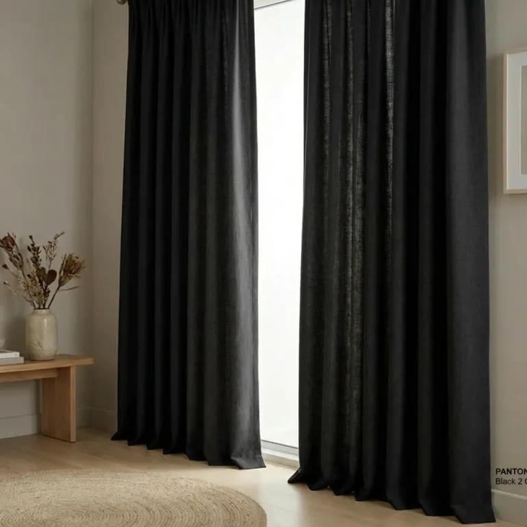 Gordijnen met Linnen Look - Ringen - Zwart