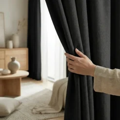 Gordijnen met Linnen Look - Ringen - Zwart