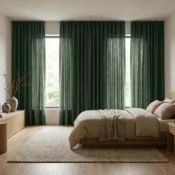 Gordijnen met Linnen Look - Ringen - Groen