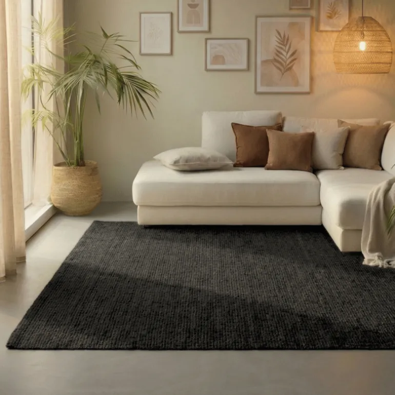 Handgeweven Jute Vloerkleed - Zwart