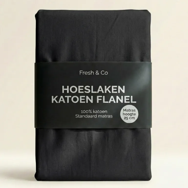 Hoeslaken Katoen Flanel - Zwart