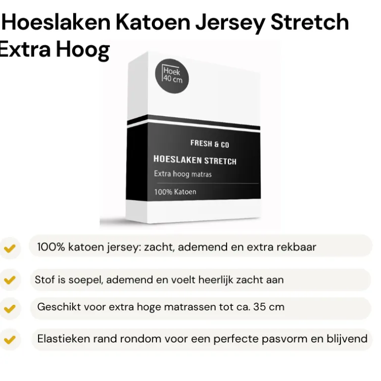 Hoeslaken - Katoen Jersey Stretch - Extra Hoog - Wit