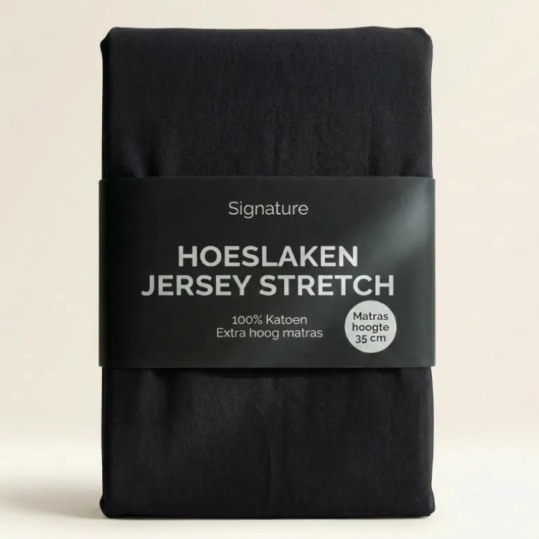 Hoeslaken - Katoen Jersey Stretch - Extra Hoog - Zwart