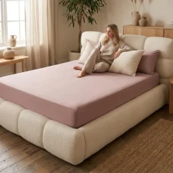 Hoeslaken Katoen - Jersey Stretch - Oud Roze