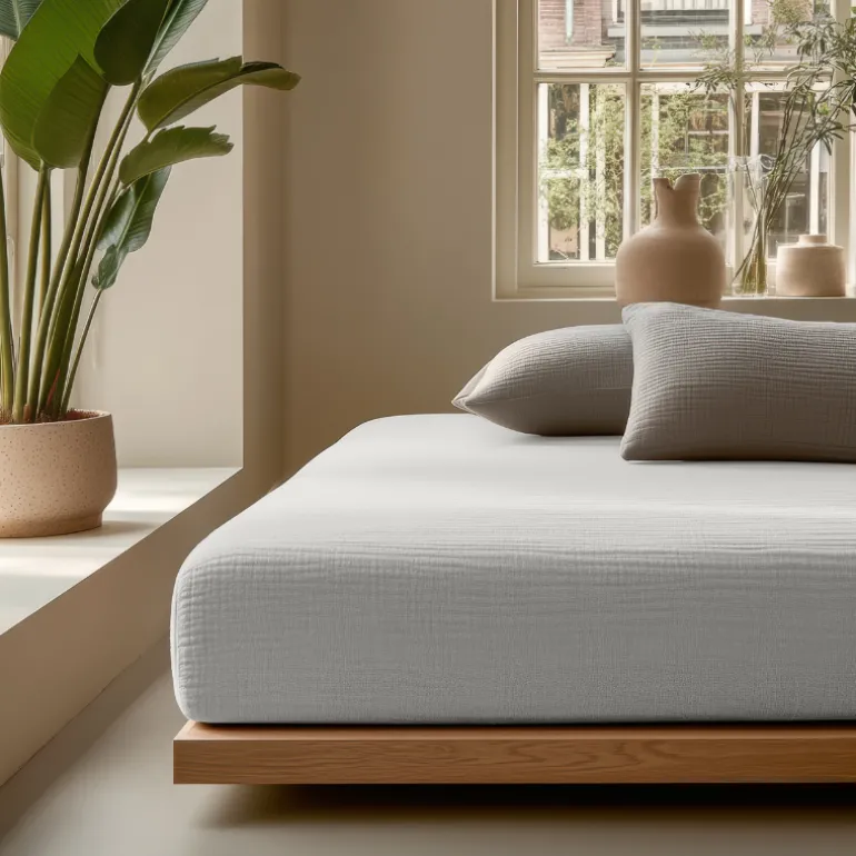 Hoeslaken Katoen Mousseline - Creme