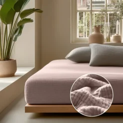 Hoeslaken Katoen Mousseline - Roze