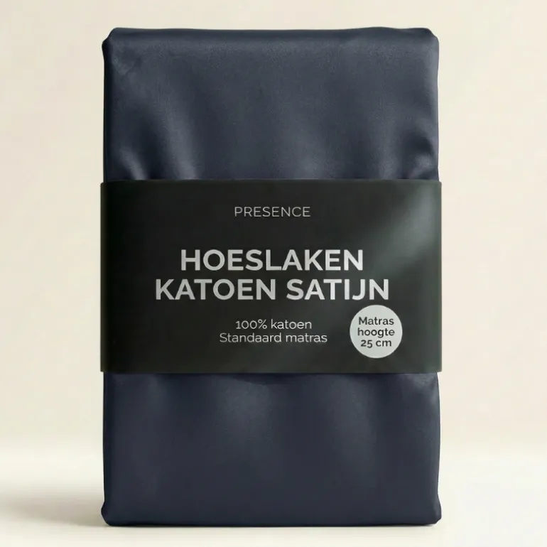 Hoeslaken Katoen Satijn Uni - Navy