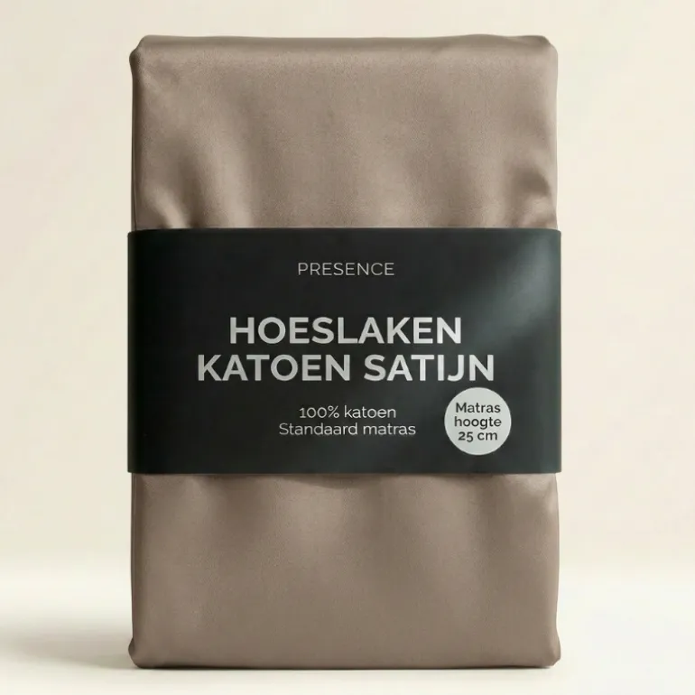Hoeslaken Katoen Satijn Uni - Taupe
