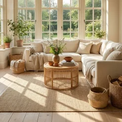Jute Wol Katoen Vloerkleed - Beige