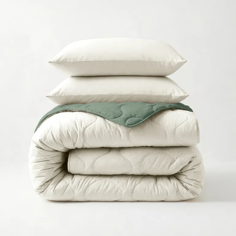 Lazy Dekbed Zonder Overtrek - Crème/Groen