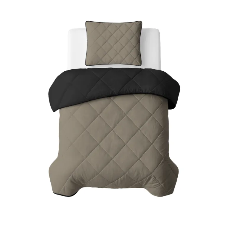 Lazy Dekbed Zonder Overtrek - Double Face - Taupe/Zwart