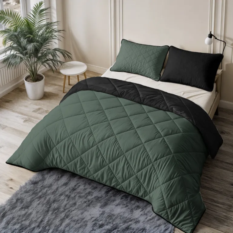Lazy Dekbed Zonder Overtrek - Double Face - Groen/Zwart