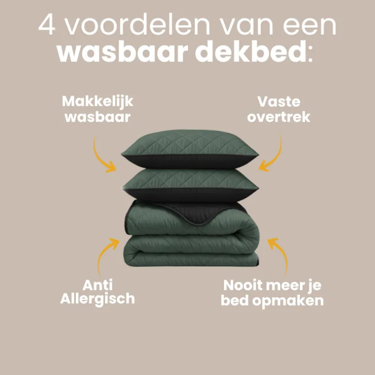 Lazy Dekbed Zonder Overtrek - Double Face - Groen/Zwart