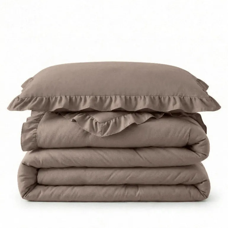 Lazy Dekbed Zonder Overtrek Ruffles - Taupe