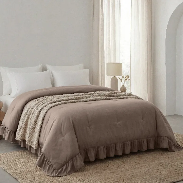 Lazy Dekbed Zonder Overtrek Ruffles - Taupe