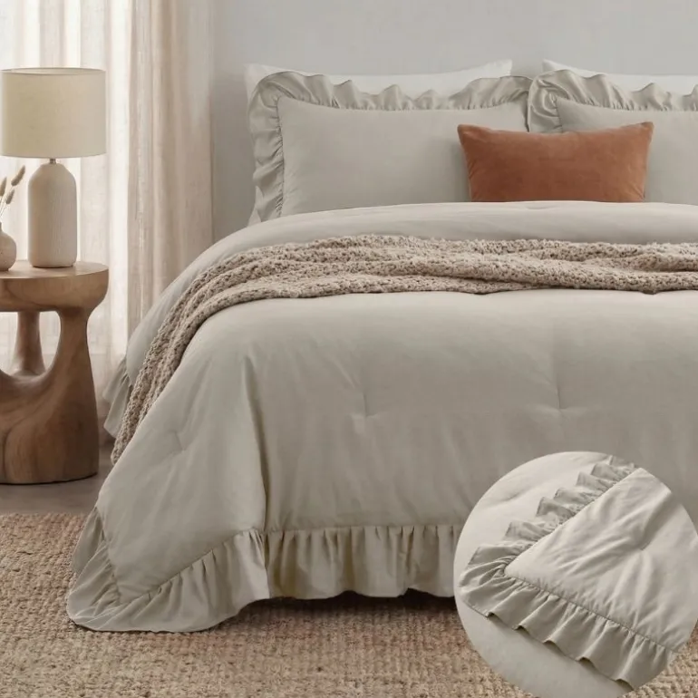 Lazy Dekbed Zonder Overtrek Ruffles - Taupe/Grijs
