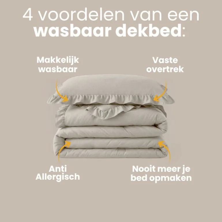 Lazy Dekbed Zonder Overtrek Ruffles - Taupe/Grijs