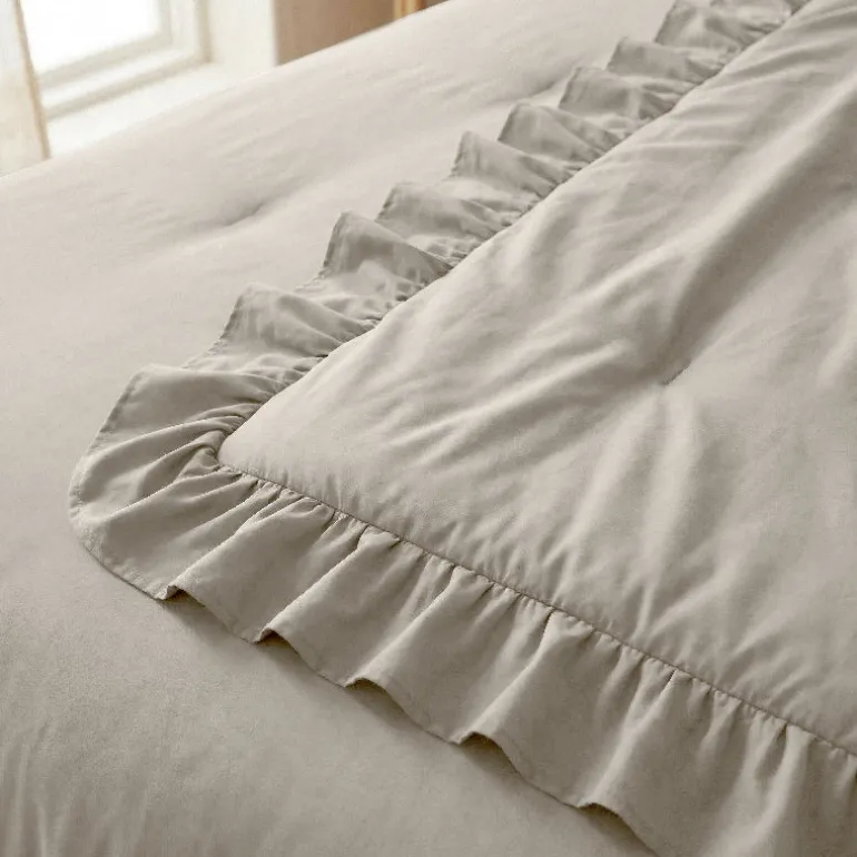 Lazy Dekbed Zonder Overtrek Ruffles - Taupe/Grijs
