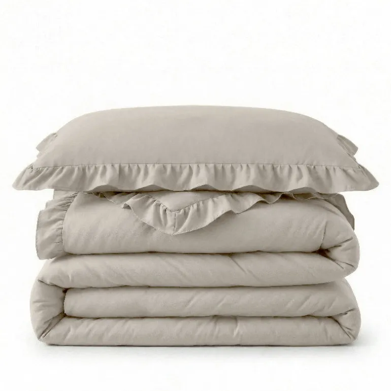 Lazy Dekbed Zonder Overtrek Ruffles - Taupe/Grijs