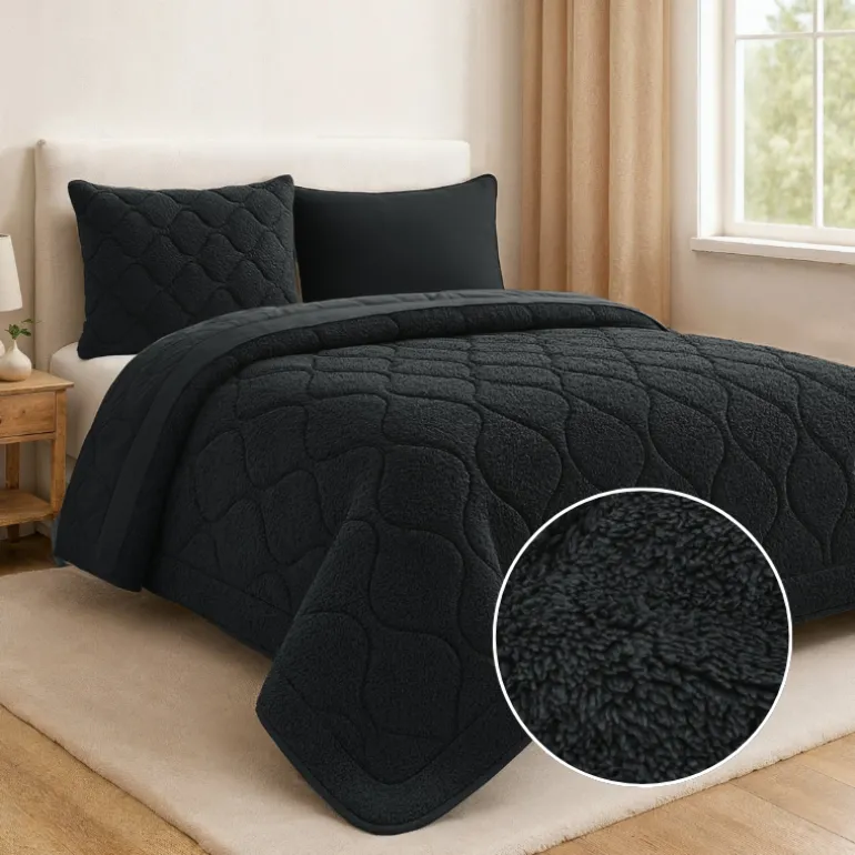 Lazy Dekbed Zonder Overtrek - Teddy - Zwart