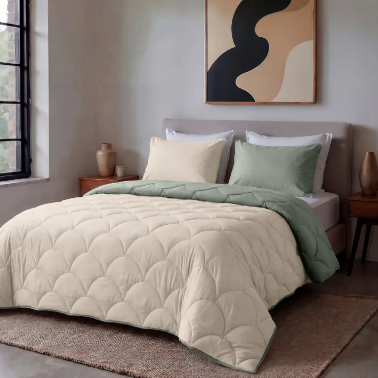 Lazy Dekbed Zonder Overtrek - Taupe/Groen