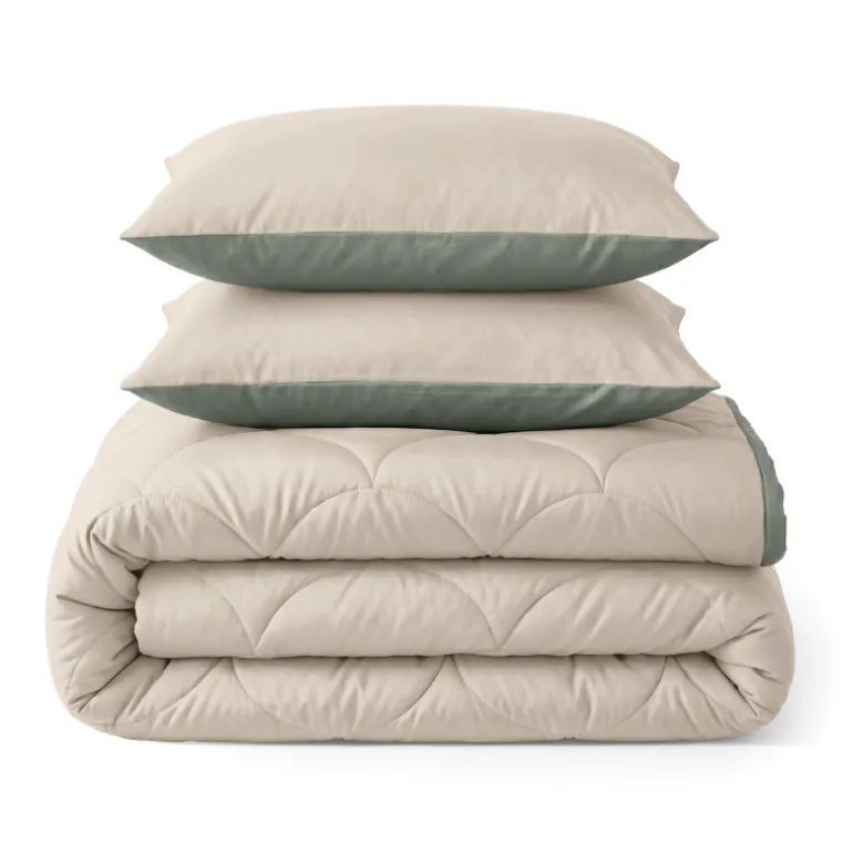 Lazy Dekbed Zonder Overtrek - Taupe/Groen