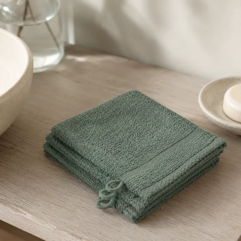 3-PACK Washandjes - Olijfgroen