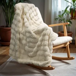 Plaid Pom Rabbit Fur - Beige