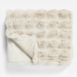 Plaid Pom Rabbit Fur - Beige