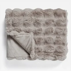 Plaid Pom Rabbit Fur - Taupe/Rose