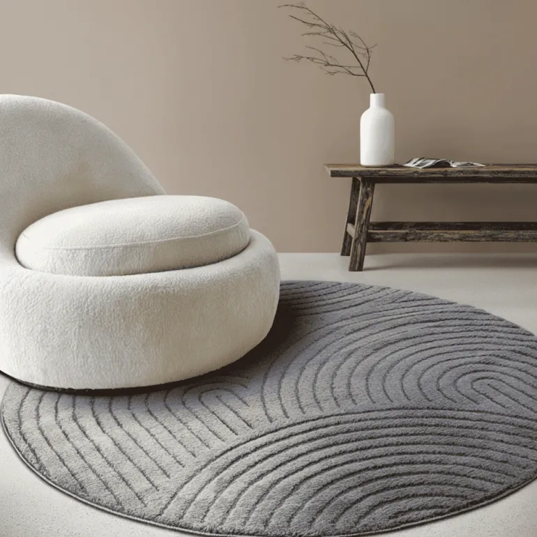Rond Japandi Vloerkleed - Antraciet